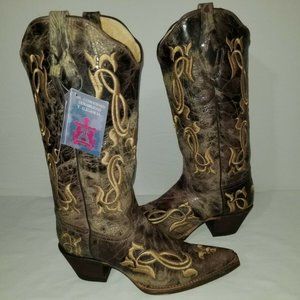 Tanner Mark Embroidered Leather Cowgirl Boots 7.5